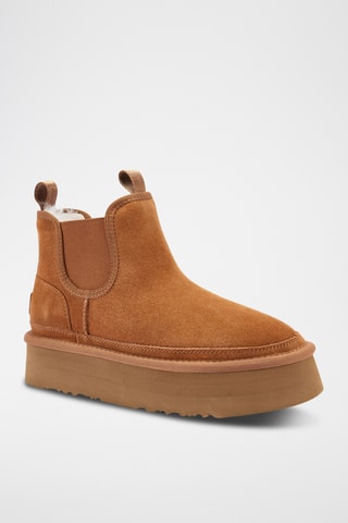 Bottines Chelsea plateformes fourr&#xE9;es en cuir de mouton nubuck - Marron