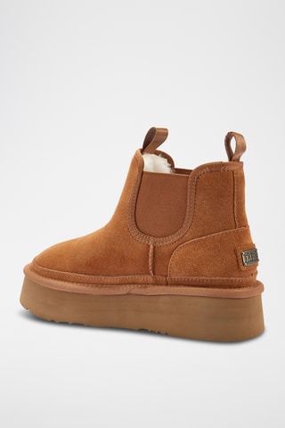 Bottines Chelsea plateformes fourr&#xE9;es en cuir de mouton nubuck - Marron
