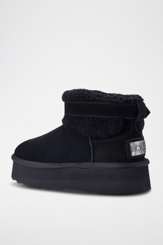 Bottines plateformes fourr&#xE9;es en cuir de mouton nubuck - Noir