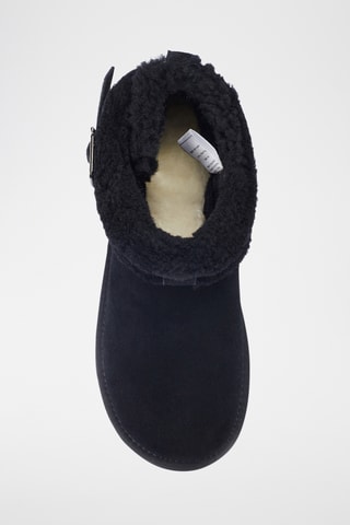 Bottines plateformes fourr&#xE9;es en cuir de mouton nubuck - Noir