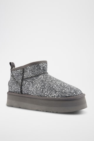 Bottines plateformes fourr&#xE9;es en cuir de mouton nubuck - Gris