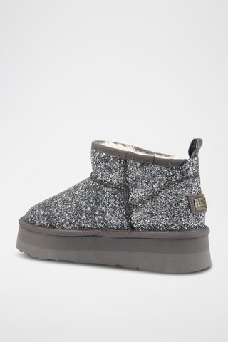 Bottines plateformes fourr&#xE9;es en cuir de mouton nubuck - Gris