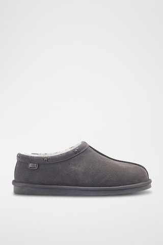 Pantoufles fourrées en cuir de mouton nubuck - Gris foncé