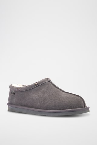 Pantoufles fourrées en cuir de mouton nubuck - Gris foncé