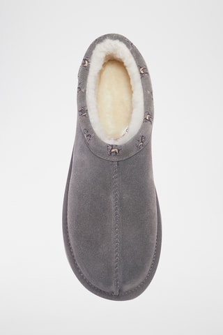 Pantoufles fourrées en cuir de mouton nubuck - Gris foncé