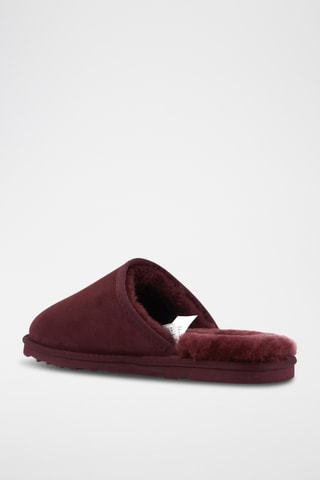 Pantoufles fourrées en cuir de mouton nubuck - Bordeaux