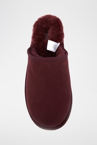 Pantoufles fourrées en cuir de mouton nubuck - Bordeaux