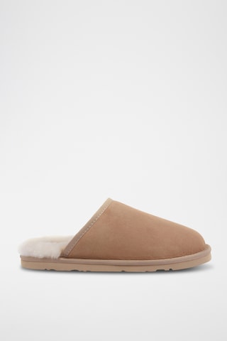 Pantoufles fourrées en cuir de mouton nubuck - Marron clair