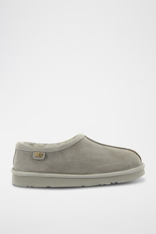 Pantoufles fourrées en cuir de mouton nubuck - Gris clair
