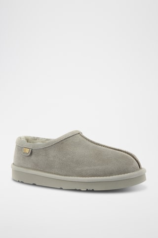 Pantoufles fourrées en cuir de mouton nubuck - Gris clair
