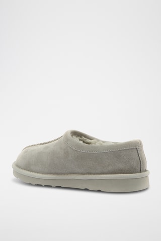Pantoufles fourrées en cuir de mouton nubuck - Gris clair