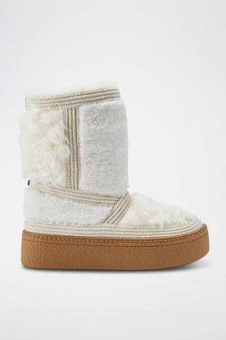 Bottines plateformes fourr&#xE9;es en cuir de mouton nubuck - Blanc