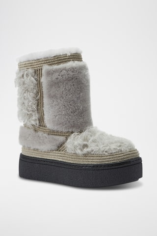 Bottines plateformes fourrées en cuir de mouton nubuck - Gris clair