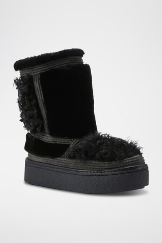 Bottines plateformes fourr&#xE9;es en cuir de mouton nubuck - Noir et gris fonc&#xE9;