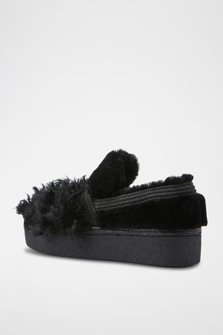 Mocassins plateformes fourrés en cuir de mouton nubuck - Noir