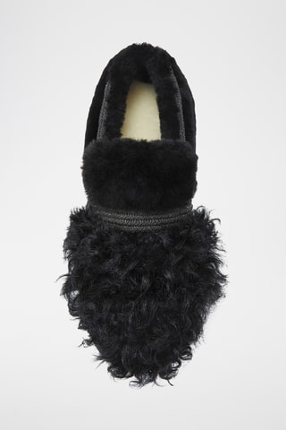 Mocassins plateformes fourrés en cuir de mouton nubuck - Noir