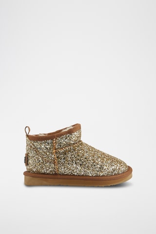 Bottines fourrées en cuir de mouton nubuck - Doré