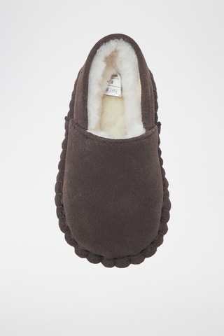 Pantoufles fourrées en cuir de mouton nubuck - Marron
