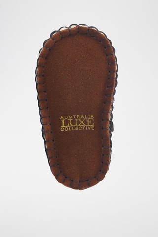 Pantoufles fourrées en cuir de mouton nubuck - Marron