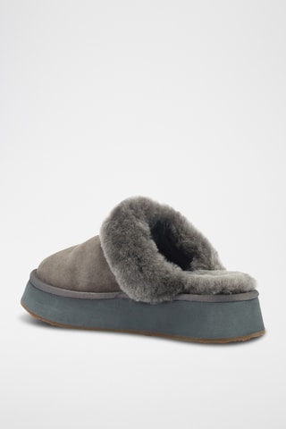 Pantoufles plateformes fourrées en cuir de mouton nubuck - Gris