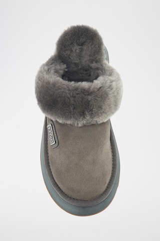 Pantoufles plateformes fourrées en cuir de mouton nubuck - Gris