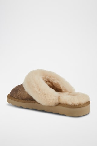 Pantoufles fourrées en cuir de mouton - Doré