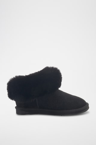 Bottines fourr&#xE9;es en cuir de mouton nubuck - Noir