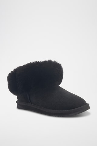 Bottines fourr&#xE9;es en cuir de mouton nubuck - Noir