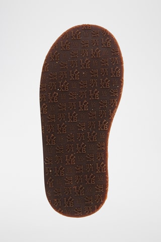 Pantoufles plateformes fourr&#xE9;es en cuir de mouton nubuck - Marron clair