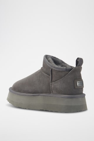 Bottines plateformes fourr&#xE9;es en cuir de mouton nubuck - Gris fonc&#xE9;