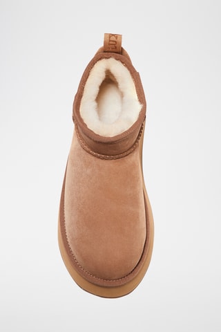 Bottines plateformes fourr&#xE9;es en cuir de mouton nubuck - Marron