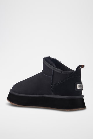 Bottines plateformes fourr&#xE9;es en cuir de mouton nubuck - Noir