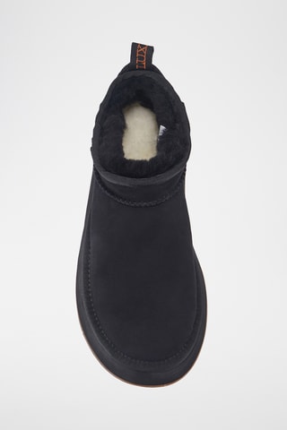 Bottines plateformes fourr&#xE9;es en cuir de mouton nubuck - Noir