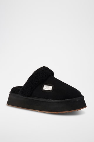 Pantoufles plateformes fourrées en cuir - Noir