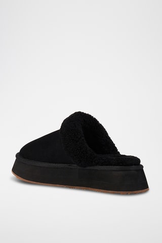 Pantoufles plateformes fourrées en cuir - Noir