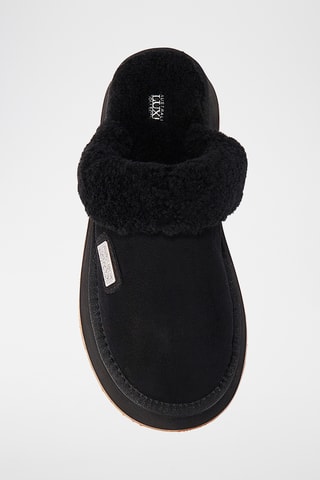 Pantoufles plateformes fourrées en cuir - Noir