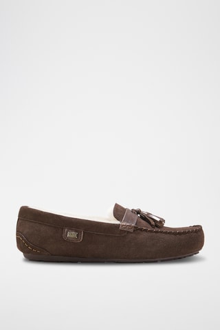 Mocassins fourrés en cuir de mouton nubuck - Marron