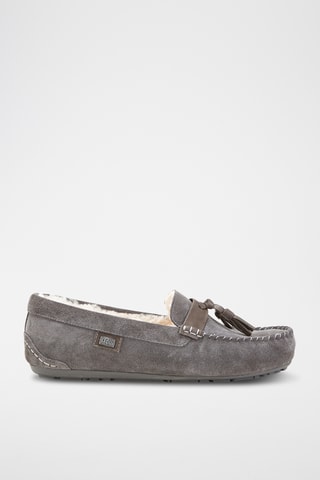Mocassins fourrés en cuir de mouton nubuck - Gris 