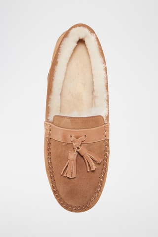 Mocassins fourrés en cuir de mouton nubuck - Beige