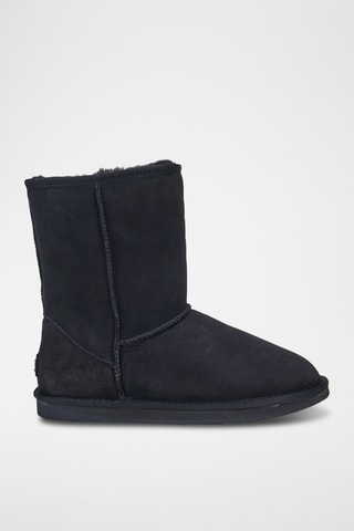 Boots fourrés en cuir de mouton nubuck - Noir