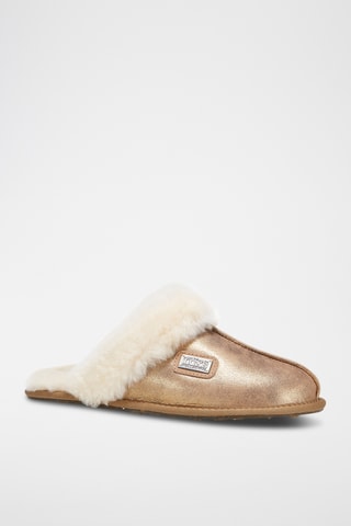 Mules fourrées en cuir e mouton - Doré