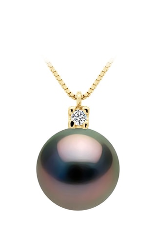 Collar - Oro amarillo, perla cultivada de Tahití y diamante