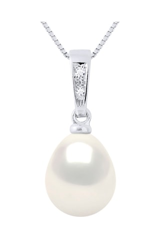 Colgante - Oro blanco, diamante y perla cultivada