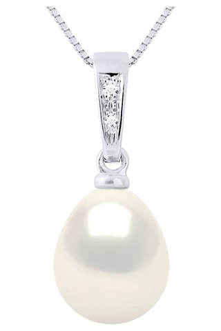 Colgante - Oro blanco, diamante y perla cultivada