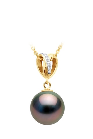 Colgante - Oro amarillo, diamantes y perla cultivada