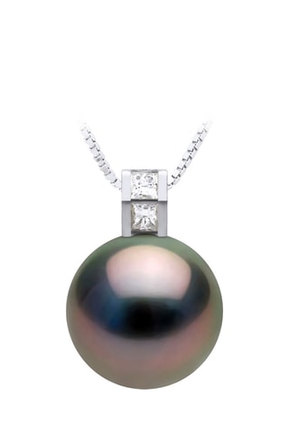 Colgante - Oro blanco, diamantes y perla cultivada