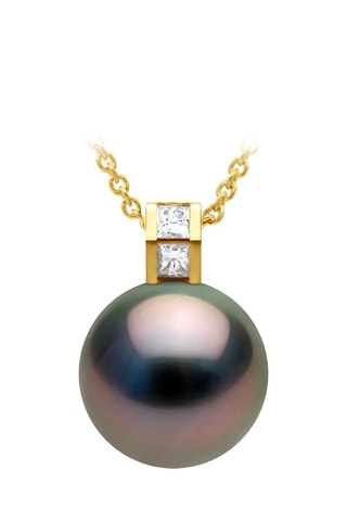 Colgante - Oro amarillo, diamantes y perla cultivada