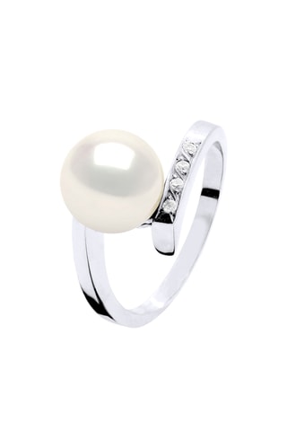 Anillo - Oro blanco, diamantes y perla cultivada
