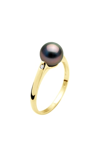 Anillo - Oro amarillo, diamantes y perla cultivada