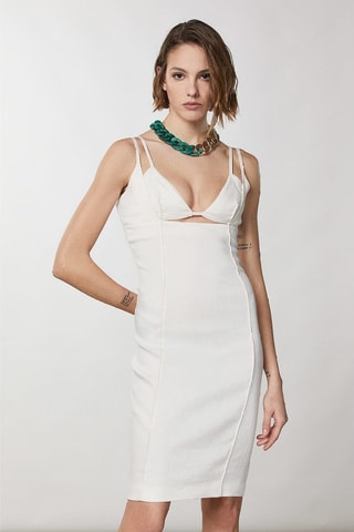 Linnen Nauwaansluitende Jurk - Wit